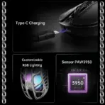 GravaStar Mercury X Pro 8KHz Wireless Gaming Mouse With 32,000 DPI PAW 3950 Sensor, 49g Magnesium Alloy Skeleton, RGB, Tri-Mode, Ergonomic Build & Onboard Profiles | INTERSTELLAR SILVER - Image 5