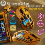 GravaStar Mercury X Ultra-Light Gaming Mouse – Magnesium Alloy, 32,000 DPI, PAW 3950 Sensor, 1K Polling Rate, Tri-Mode, RGB, Ergonomic Hollow Design, 5 Programmable Buttons, Web-Based Software | Battle Worn-Yellow