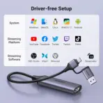 UGREEN Capture Card HDMI To USB-A Type-C FHD 1080P 60FPS - 4K Input, Dual USB Interface, Plug & Play, Low-Latency Streaming, Compatible With Switch 2/PS5/Xbox/PC/Mac | CM716-25854  - Image 7