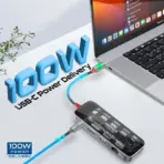 TransHub-Pro 11-in-1 Transparent Ultra-Fast Multiport USB-C Hub with 100W Power Delivery - ( USB-C 100W , 4K HDMI , 4K Display Port , Ethernet , 5V USB-A 3.0 , 5V USB-A 2.0 , USB-C Data , SD/TF , AUX Port ) - Image 3