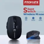 Promate Breeze Silent Wireless Mouse | 90 % Noise-Free Clicks, 800-1600 DPI KA8 Sensor, 10 m 2.4 GHz Range, AA Battery Efficient | Ergonomic Matte Anti-Slip Design for Mac/Windows - Black