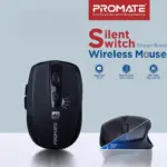 Promate Breeze Silent Wireless Mouse | 90 % Noise-Free Clicks, 800-1600 DPI KA8 Sensor, 10 m 2.4 GHz Range, AA Battery Efficient | Ergonomic Matte Anti-Slip Design for Mac/Windows - Black