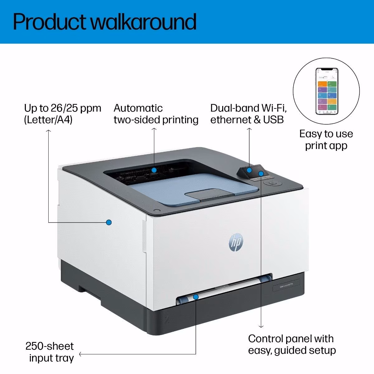HP Color LaserJet Pro 3203dw : Color Laser Wireless Printer With Automatic Duplex (Two Sided) Printing, 25 PPM Speed, Dual-Band Wi-Fi, TerraJet Toner, HP Wolf Pro Security , Print Only Function - Image 2