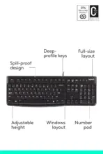 Logitech K120 USB Keyboard Full-Size Wired Plug & Play Spill-Resistant Durable Design With Number Pad, Adjustable Tilt Legs, Deep-Profile Keys, Compatible With Windows | CARBON BLACK  - Image 3