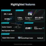 ASUS ROG Strix XG248QSG Ace 24.1 Inch FHD 610Hz OC 0.1ms Super TN Esports Gaming Monitor, ELMB 2, DisplayHDR 400, HDMI 2.1, DP 1.4 DSC, G-SYNC, FreeSync | BLACK  - Image 2