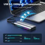 M.2 NVMe SATA SSD Enclosure Adapter Aluminum, 10Gbps USB 3.2 Gen 2 to NVMe SATA M-Key/(B+M) Key, Tool-Free Case w/ UASP, TRIM, Heat Sink, LED, Up to 8TB, 2242/2260/2280 | Silver Grey - Image 2