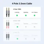 UGREEN AUX 3.5mm Audio Braided 4-Pole Cable with TRRS Stereo Aux Jack , 5 meters Hi-Fi Shielded Male-To-Male Cord With Mic Support, Gold-Plated Plugs, Nylon Braid, Universal Compatibility |  90788  - Image 4