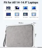 UGREEN Soft Leather Laptop Sleeve Case, Water Resistant , Scratch Resistant, Fits most 14-15 inch Laptops, Protective Padding,  36cm x 25cm x 3cm | GREY ~ LP187 20476