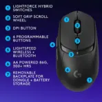 Logitech G309 LIGHTSPEED Wireless Gaming Mouse, HERO 25K Sensor, LIGHTFORCE Hybrid Switches, 300+ Hr Battery, 86g Lightweight, Dual Wireless, 6 Buttons, PC & Mac | Black - Image 8