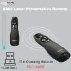 Logitech R400 Wireless Red Laser Presentation Remote With Red Laser Pointer, One-Touch Slideshow Controls, Plug-and-play 2.4GHz USB Receiver, Bright 15m Range, Storable receiver and carrying case,  For Windows PC