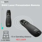 Logitech R400 Wireless Red Laser Presentation Remote With Red Laser Pointer, One-Touch Slideshow Controls, Plug-and-play 2.4GHz USB Receiver, Bright 15m Range, Storable receiver and carrying case,  For Windows PC