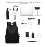 Laptop Backpack – Holds Up to 15.6″ Laptops & Tablets – Oxford Textile – Waterproof – Recharge USB Port – Minimalist Design  – International Travel Carry On Approved – Anti-theft Hidden Pockets – BLACK - Image 3