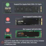 USB-C 3.2 SSD Enclosure For 12+16 Pin MacBook SSDs, 20Gbps Aluminum Adapter With RGB Indicator, Supports 2013–2017 MacBook Pro/Air/iMac SSD, Not NVMe/SATA Compatible | BLACK - Image 4