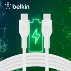 Belkin BoostCharge Flex Silicone USB-C to USB-C Cable 3 meters 60W , MFi-Certified Charging Cable for iPhone 16 Series, Samsung Galaxy Series, Google Pixel, & More with Cable Clip | WHITE