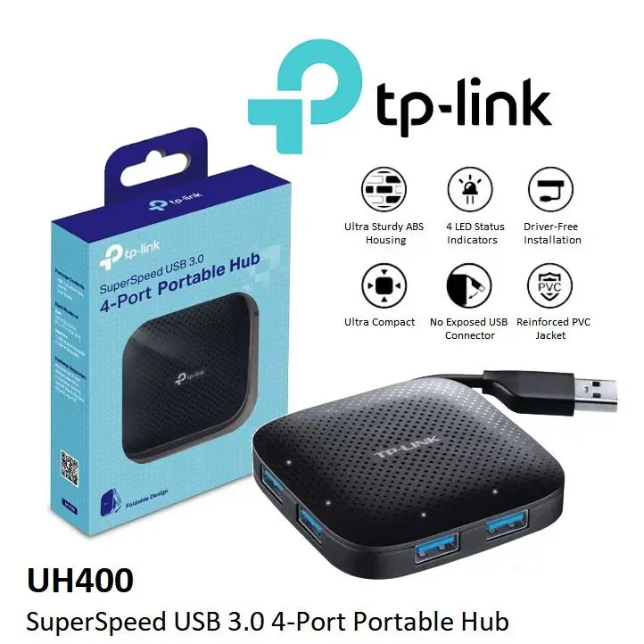 tplink_uh400_usb_30_4_port_por_1675492282_ccc49c4a_progressive.webp TP-Link UH400 USB 3.0 4-Port Portable Hub – 5Gbps SuperSpeed Data Transfer, Compact Design, Built-In Cable, Plug & Play, Compatible with Windows, Mac OS X & Linux - Image 1