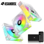 ASIAHORSE FS S001 ARGB 120mm Fan 3-Pack White – High Airflow, 800–1800RPM, Hydraulic Bearing, 57CFM, 6-Pin with Hub Controller, Low Noise