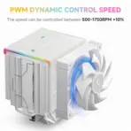 DEEPCOOL AK620 DIGITAL PRO WH Dual Tower ARGB CPU Air Cooler With Digital Screen : Temperature Alerts Digital Display ; ARGB Strips ; 60.89 CFM up to 1750 RPM ; 120mm Silent PWM Fan ; 6 Advanced Copper Heat Pipes ; Core Touch 2.0 | WHITE - Image 5