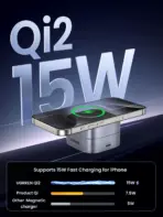 UGREEN 2-In-1 Qi2 Magnetic Foldable Wireless Charger 15W Fast Charging Station With N52 Magnets USB-C 12V 3A Dual Output 15W Phone 5W Earbuds 70° Adjustable Stand Grey - Image 3