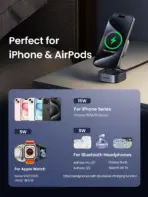 UGREEN 2-In-1 Qi2 Magnetic Foldable Wireless Charger 15W Fast Charging Station With N52 Magnets USB-C 12V 3A Dual Output 15W Phone 5W Earbuds 70° Adjustable Stand Grey - Image 4