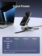UGREEN 2-In-1 Qi2 Magnetic Foldable Wireless Charger 15W Fast Charging Station With N52 Magnets USB-C 12V 3A Dual Output 15W Phone 5W Earbuds 70° Adjustable Stand Grey - Image 5