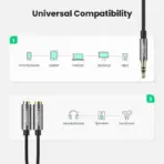 UGREEN 3.5mm Audio Splitter Cable 20cm Male to 2 Female – Nylon-Braided, Gold-Plated, Case-Friendly, Share Stereo Sound on Headphones, PC, Mobile, Tablet - Image 8