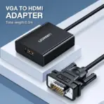 UGREEN VGA Male To HDMI Female Adapter – Full HD 1080P@60Hz With 3.5mm Audio, USB-C Power, Audio Video Sync, Plug & Play, Gold-Plated, 1m Cables Included | BLACK 50945  - Image 2
