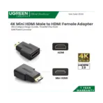 UGREEN Mini HDMI Male to HDMI Female Adapter 20101 – 4K/1080p Support, 24K Gold-Plated, Oxygen-Free Copper, Portable Design for Camera, Tablet, Ultrabook