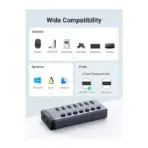 UGREEN USB-C To 7-Port USB-A 3.0 Hub With 4 Fast Charging Ports, DC 12V EU Adapter, 5Gbps Transfer Speed, LED Switches, Type-C Cable Included, Aluminum Shell - Image 7
