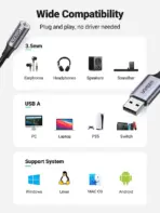 UGREEN USB to 3.5mm Audio Adapter 25cm | DAC External USB Sound Card | Mic Supported | Aluminum Alloy | 24bit/96kHz Hi-Fi | Compatible with PS5, PC, Mac, Switch – 30757 - Image 2