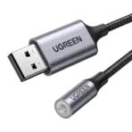 UGREEN USB to 3.5mm Audio Adapter 25cm | DAC External USB Sound Card | Mic Supported | Aluminum Alloy | 24bit/96kHz Hi-Fi | Compatible with PS5, PC, Mac, Switch – 30757