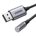 UGREEN USB to 3.5mm Audio Adapter 25cm | DAC External USB Sound Card | Mic Supported | Aluminum Alloy | 24bit/96kHz Hi-Fi | Compatible with PS5, PC, Mac, Switch – 30757