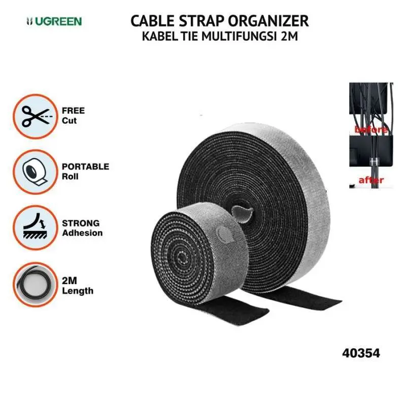 UGREEN VELCRO SELF ADHESIVE CABLE ORGANISER | Strong Adhesion | Reusable | 2m Length 20mm Width - Image 3