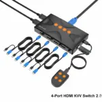 4-Port HDMI KVM Switch 2.0 – 4K@30Hz Ultra HD, USB2.0 Hub, Button & Desktop Controller Switching, Plug & Play, Compatible with Windows, macOS & Linux Systems