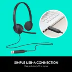 Logitech H340 USB Computer Headset With Digital Stereo Sound, Noise-Canceling Bi-Directional Microphone, Adjustable Lightweight Headband, Plug-And-Play USB-A Connection, for Windows and Mac | BLACK - Image 5