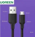 UGreen USB 2.0 A To Micro USB Cable Nickel Plating - 1m (Black) - Charging & Data transfer for  Smartphones ,Tablets and Cameras