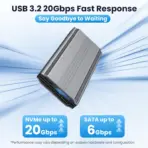 Type-C  10Gbps Aluminum Enclosure  Chipset For M-Key M.2 NGFF NVMe SATA SSDs 2280/2260/2242mm – Auto PCIe/SATA Mode Switch, USB A To C Cable Included | GREY 