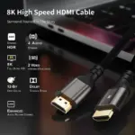 NCTS 8K HDMI to HDMI Cable , 48Gbps Ultra High Speed 3D Support 8K@60 4K@120 144Hz , Feature Dynamic HDR, eARC, Dolby Atmos - HDMI Cables for Monitors, HDTV, Projectors | 5 meters