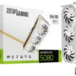 ZOTAC GAMING GeForce RTX 5080 SOLID OC White Edition – Blackwell Architecture, DLSS 4, 16GB GDDR7, IceStorm 3.0 Cooling, BladeLink Fans, SPECTRA 2.0 RGB, 12V-2x6 Power Input