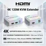 HDMI 4K 120M KVM Extender Kit, TX/RX Over CAT5e/CAT6, HDTV 1.4, HDCP 1.4, Local Loop-Out, USB Keyboard & Mouse Extension, IR Control, DC5V | GREY