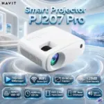 HAVIT Smart Projector PJ207 Pro With 720p Native Resolution, 1080p Support, WiFi Screen Mirroring, 110 ANSI Lumens, ±15° Keystone, HDMI, USB, AV ,  3W Audio | WHITE 