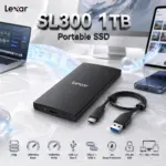 Lexar SL300 1TB Portable SSD, USB 3.2 Gen 2, Up To 1050MB/s Read, 1000MB/s Write, USB-C/USB-A Cable, DataShield AES Encryption, For PC - Mac - iPad - Android 