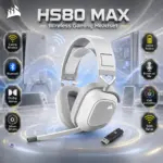 Corsair HS80 MAX Wireless Gaming Headset, 2.4GHz, Bluetooth, 50mm Drivers, RGB, 130H Battery, Broadcast Mic, iCUE, 50ft Range, PC, Mac, PS5, PS4, Switch, Mobile | WHITE ~ OPEN BOX 