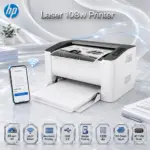 HP Laser 108w Wireless Mono (BLACK & WHITE ) Laser Printer, A4, USB 2.0 & Wi-Fi, 20 ppm, 1200 dpi, 150-Sheet Input, Manual Duplex, Mobile Printing, Compact Business Design | WHITE ~ 4ZB80A