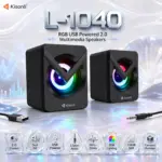 KISONLI L-1040 RGB USB Powered 2.0 Channel Multimedia Speakers, Dual 3W Stereo Output, 3.5mm Audio Input, 20Hz-20kHz Frequency Response, RGB Lighting, Black