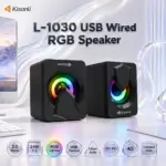 Kisonli L-1030 Black 2.0-Channel RGB Computer Speakers With 2.5W × 2 Stereo Output, USB DC 5V Power, 3.5mm AUX Input, 4Ω Impedance, Plug-and-Play Setup And Compact ABS Plastic Design