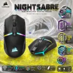 Corsair NIGHTSABRE RGB Wireless Gaming Mouse Black, 26K DPI MARKSMAN Sensor, 11 Programmable Buttons, SLIPSTREAM Bluetooth, 100Hr Battery & iCUE Control | OPEN BOX