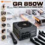 COUGAR GR 850W Fully Modular ATX 3.1 Power Supply — 80 PLUS Gold, PCIe 5.1 12V-2X6, 91% Efficiency, 120mm Rifle-Bearing Fan, Japanese Capacitor, 140mm Compact Design, Black 