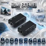 HDMI Extender Through LAN 60M Kit, Full HD 1080p Video & Audio Transmission Over Single Cat5e/Cat6 Cable, Plug & Play TX/RX Solution For AV, Projectors & Digital Signage