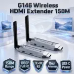 G146 Wireless HDMI Extender 150M, Full HD 1080P Transmitter & Receiver Kit With Dual Antennas, HDMI Connectivity, USB-C Power Ports and Durable Plastic Housing for Computer and HDTV