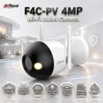 Dahua F4C-PV 4MP Wi-Fi Bullet Camera, 2560 × 1440, Human Detection, 30m IR and Warm Light, Two-Way Audio, RJ-45, 256GB microSD, DMSS and IP67 Protection